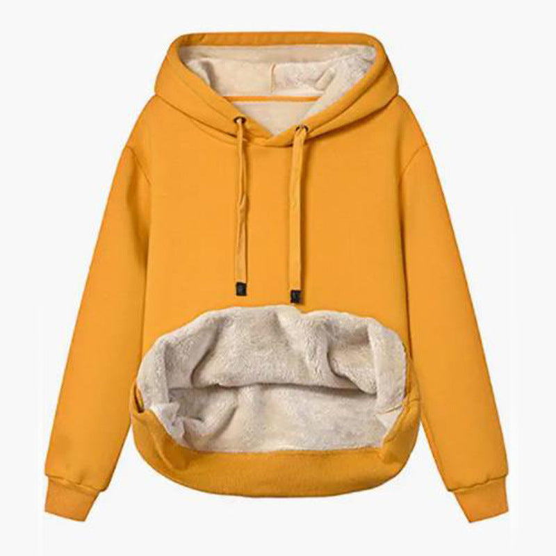 Sudadera deportiva con capucha, forro polar de cordero, cálida para otoño e invierno con bolsillo, para mujer. Consulta la tabla de tallas en "más detalles".