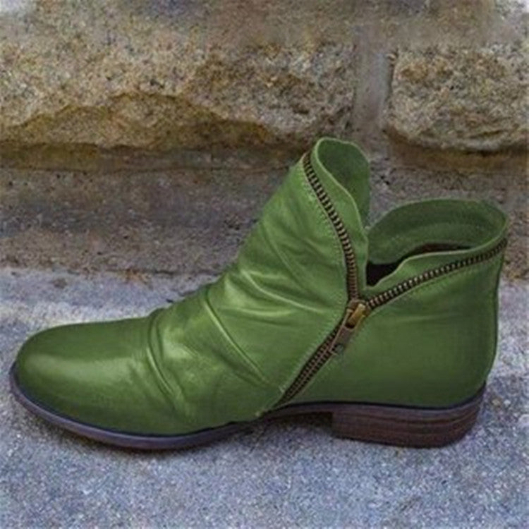 Women's Round-Toe Chunky Sole Double Zipper Ankle Boots
