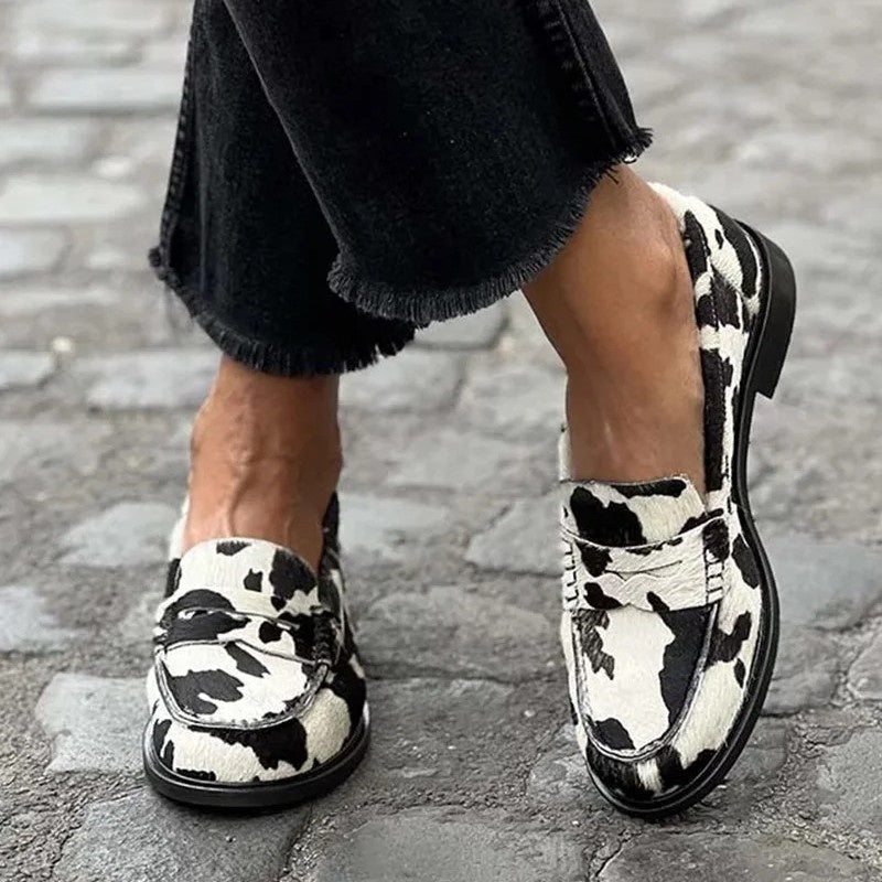 Women's Round-Toe Cow Print Casual Heels