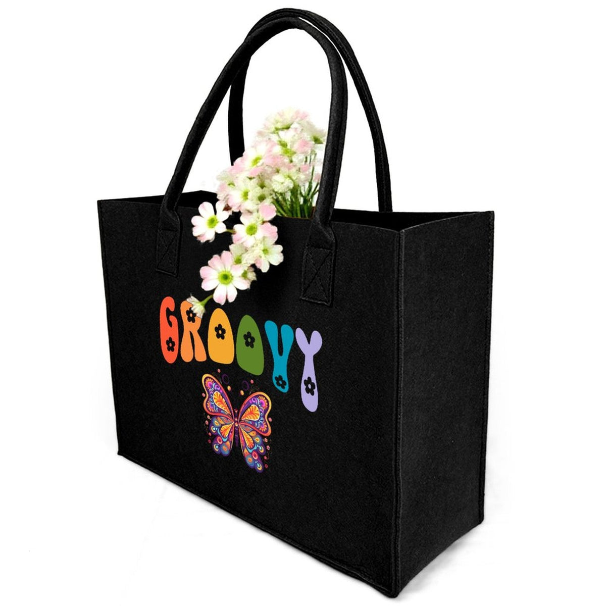 Groovy Butterfly Large Felt Tote Bag (Made in USA)