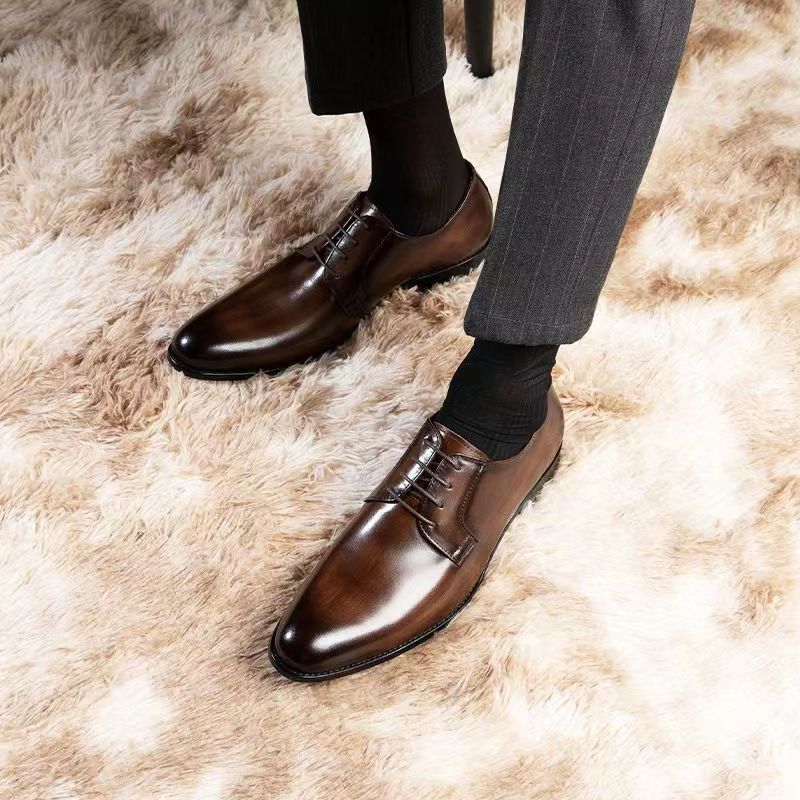 Men's Hand-Rubbed Lace-Up Leather Shoes