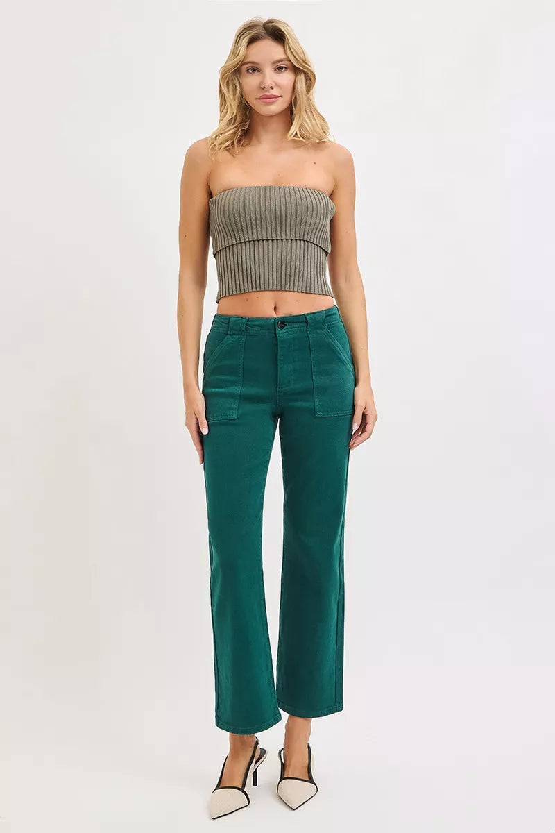 Jeans Flare de Tiro Alto hasta el Tobillo con Bolsillos de Parche RISEN