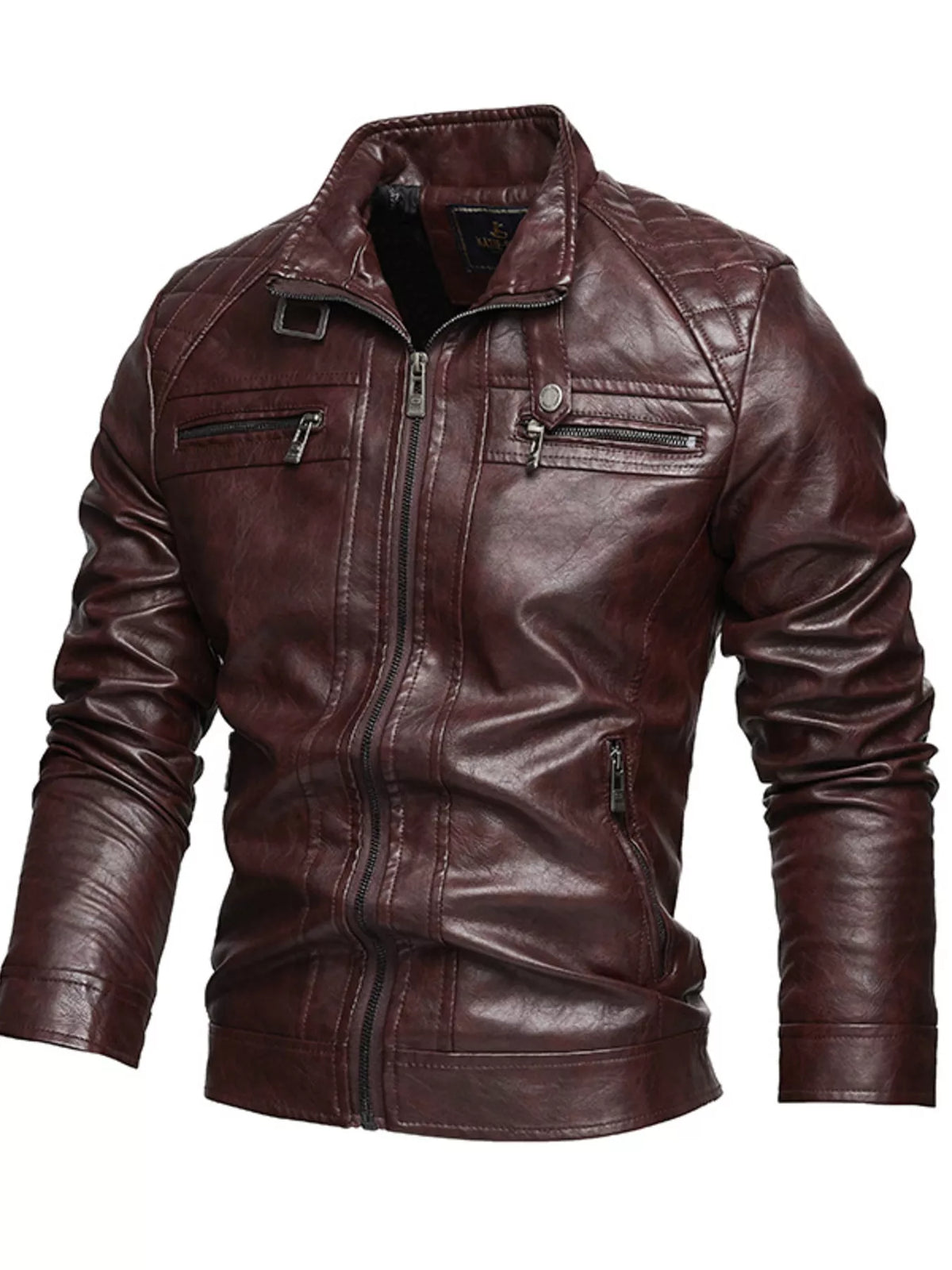 Men's Zip Up Faux Leather Moto Jacket
