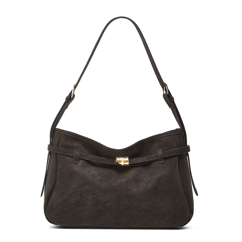 Retro Tote Bag With Belt Buckle Large-capacity Shoulder Bag
