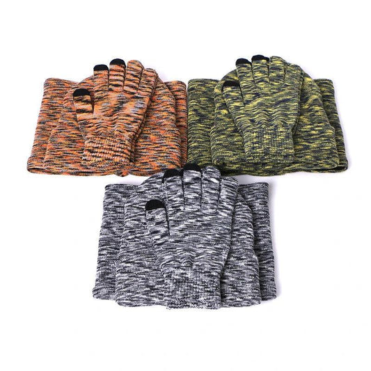 Men's Knitted Three-piece Beanie Scarf and Touch Screen Gloves