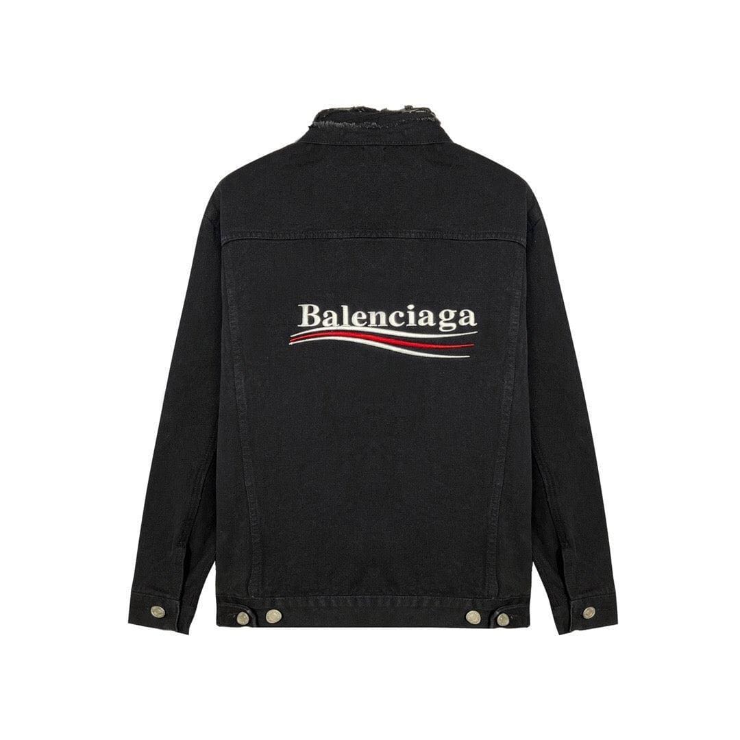 Balenciaga Black Embroidered Political Logo Denim Jacket