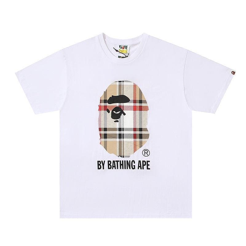 Bathing Ape Check by Bathing Tee White/Beige