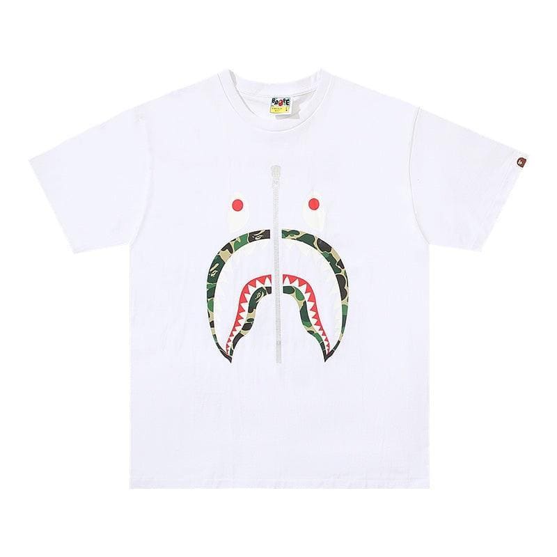 BATHING APE White T-SHORT SLEEVE TEE 1ST CAMO SHARK TEE