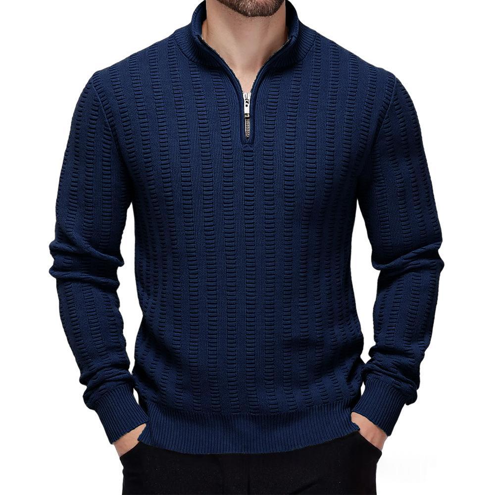 Mens Knitted High-Neck Long-Sleeve Sweater With Zipper