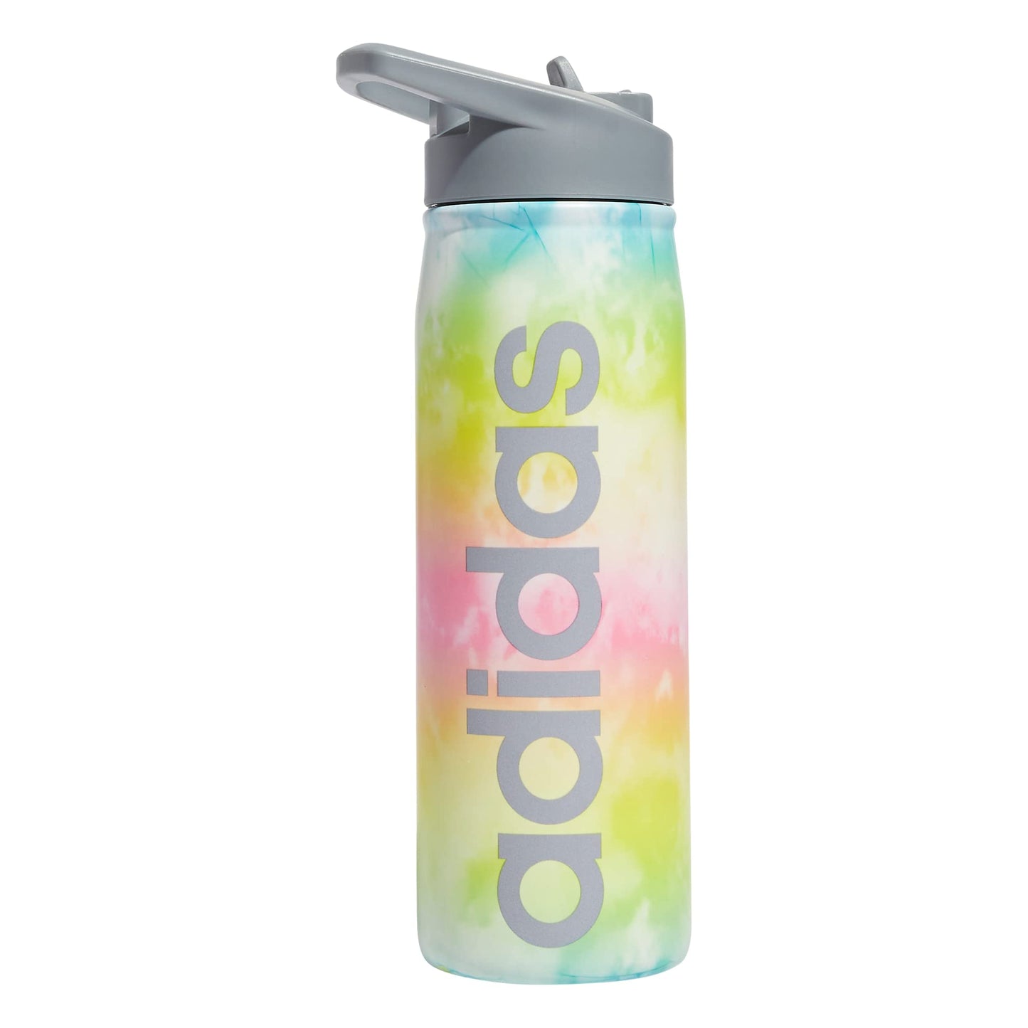 adidas 600 ML (20 oz) Straw Top Metal Water Bottle Hot/Cold Double-Walled Insulated 18/8 Stainless Steel Stone Wash Rainbow/Grey One Size