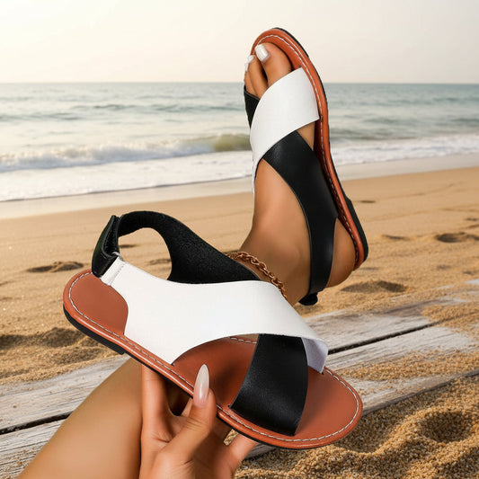 Women's Color-Block Cross-Strap Flat Sandals