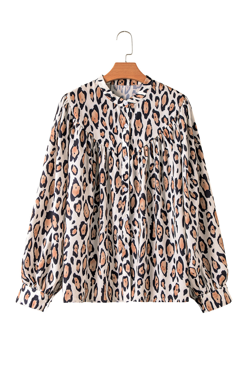 Camisa informal de manga globo y estampado de leopardo extragrande Jet Stream