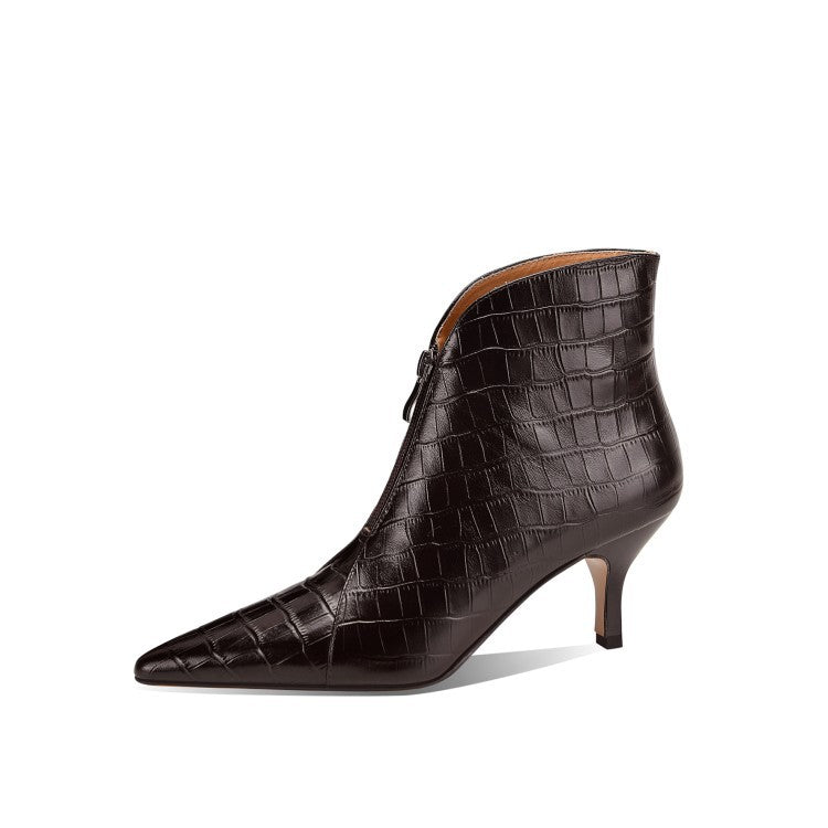 Croc-Embossed Pointed-Toe Stiletto Ankle Boots