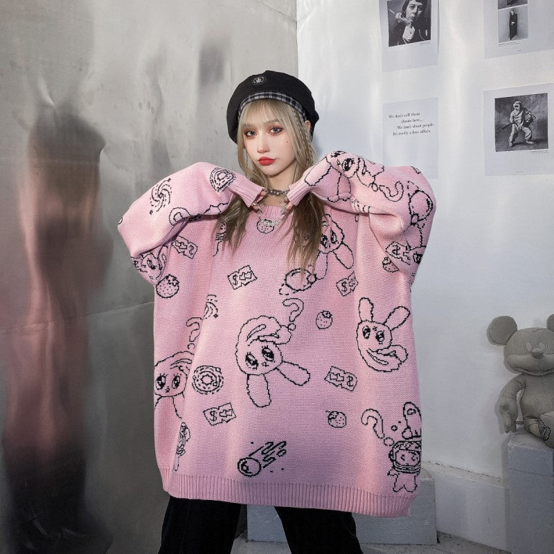Thicken Embroidery Cartoon Cute Couple Sweater