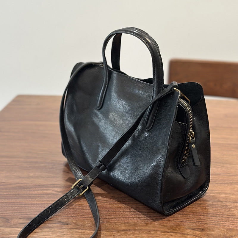 Womens Casual All-Match Tote Bag Made From Full-Grain Cowhide Leather