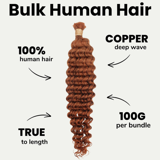 Cabello Cobre Ondulado Profundo Color 350 a Granel 100% Humano para Trenzar