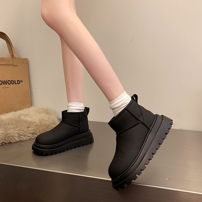 Women's Fleece-lined Thick Leather Waterproof Snow Boots