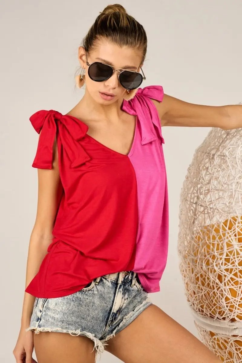 T-Shirts Trendsi BiBi Ribbon Tie Tank Top Women's Summer Fashion Sleeveless Crop Top