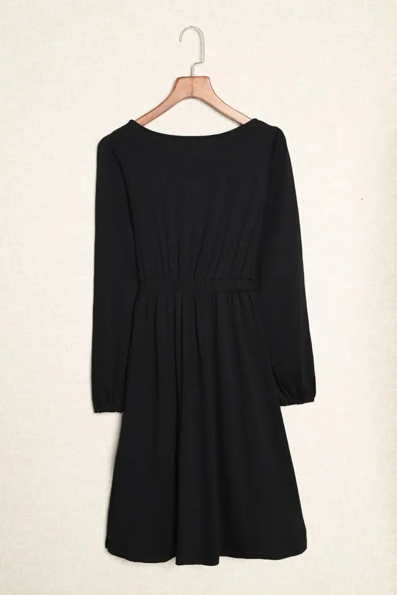 Women's Black Button Up Mini Dress - Long Sleeve, Versatile
