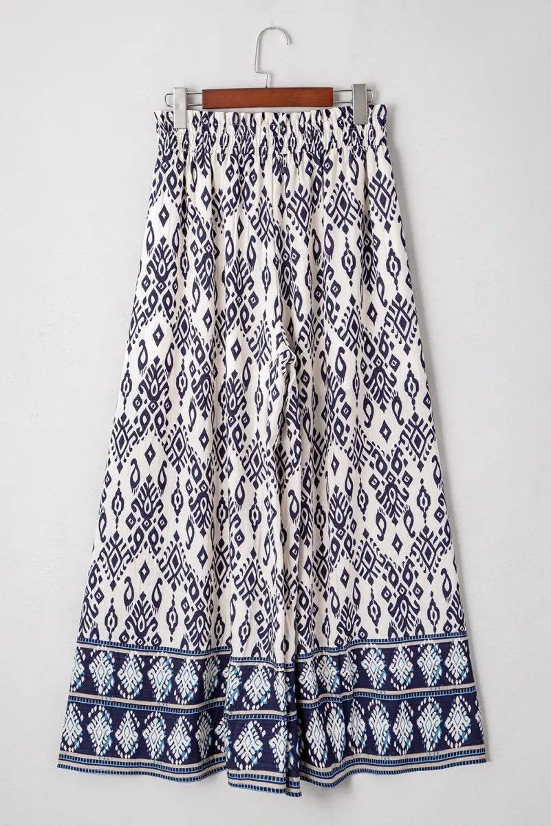 Love Salve Blue Boho Pants Women's Vacation Wide Leg Trousers - Comfy & Stylish