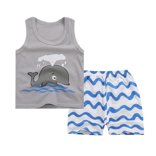 Boys' Summer Cotton Two-Piece Set | With Shorts | 0-4 Years - # BAAA51210043 & BOAA11310018