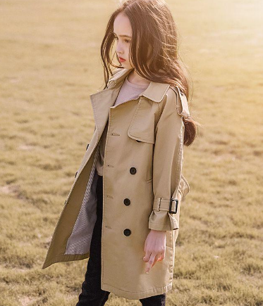 British Mid-Length Trench Coat for Girls - # GIAA21210044