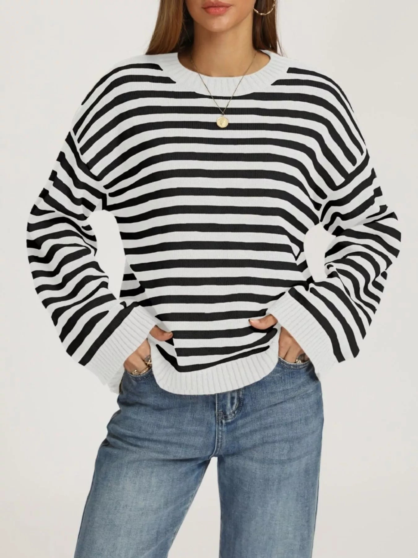 Striped Dropped Shoulder Sweater