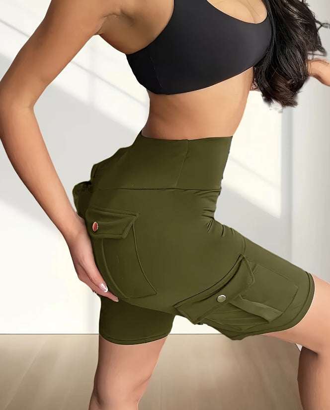 Temu European And American Style Spring And Autumn Pocket Sports Yoga Cargo Shorts Casual Pants Women's Five-Point Pants Tight Leggings