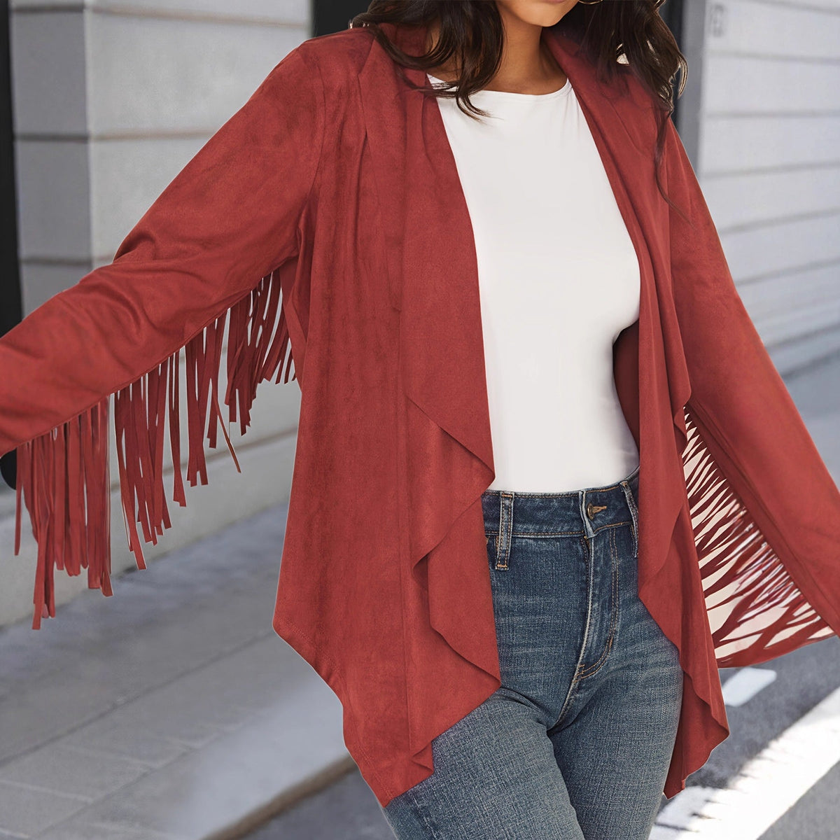 Women's Loose Long Sleeved Tassel V-neck Temperament Concert Cardigan Top Jacket