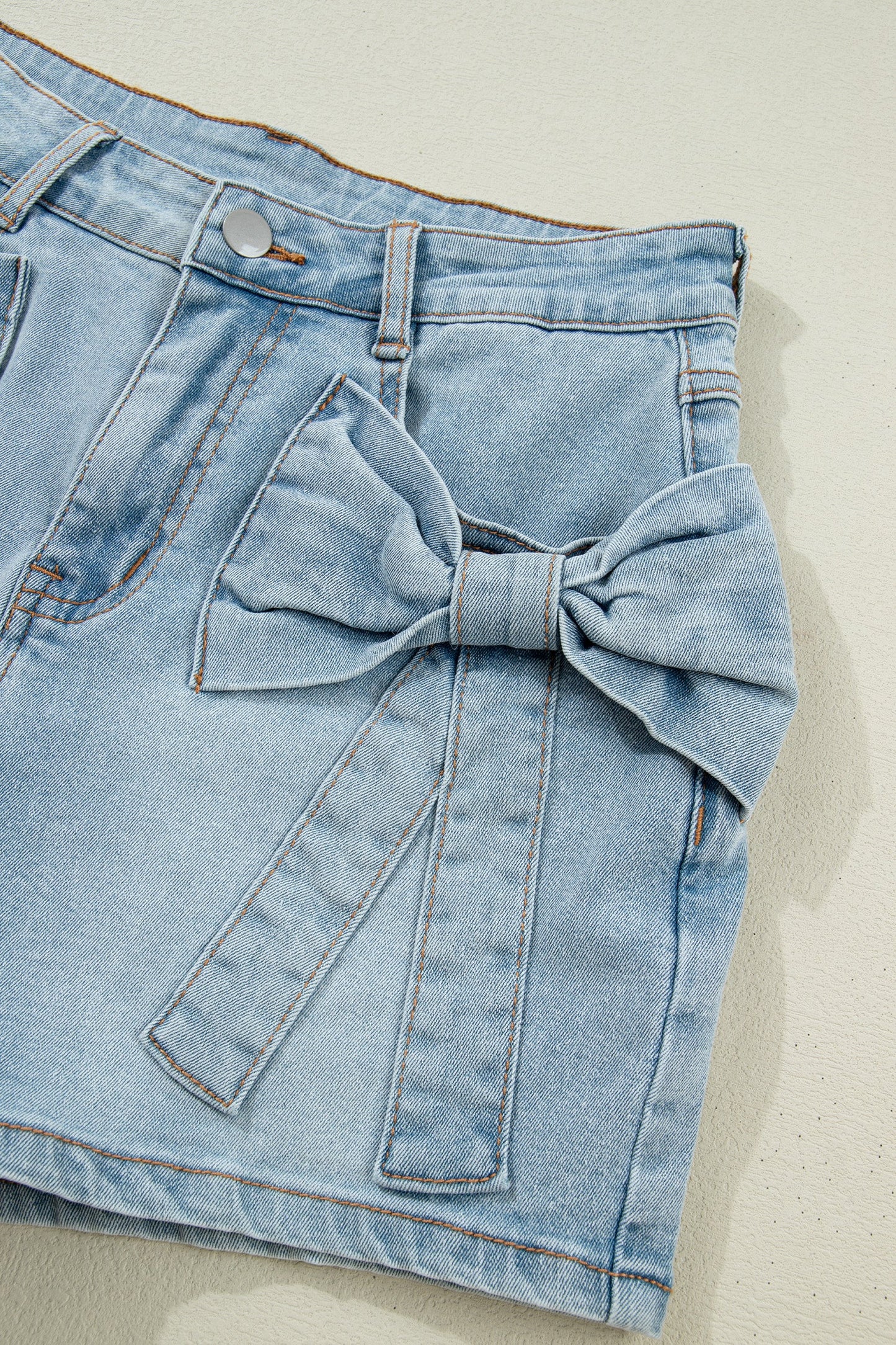 Pantalones Cortos Vaqueros Azul Claro con Bolsillos y Lazo