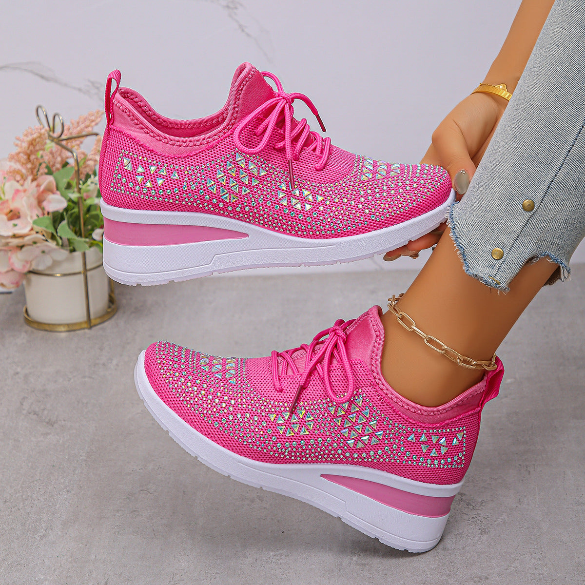 Women's Rhinestone Wedge Sneakers