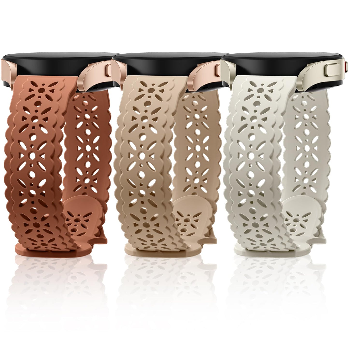 Lace Floral Bands Compatible with Samsung Galaxy Watch 6 Band/Galaxy Watch 5 Band/Galaxy Watch 4 Band/Watch 5 Pro/Watch 4 6 Classic/Watch 3/Active 2 20mm Soft Silicone Hollow-out Sport Strap Women