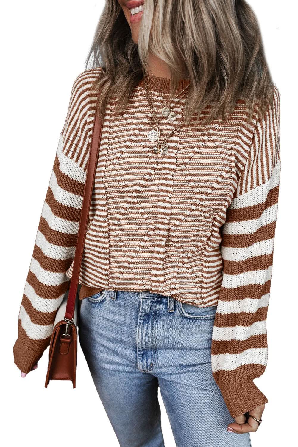 Cotton Blend Striped Sweater | Love Salve Brown