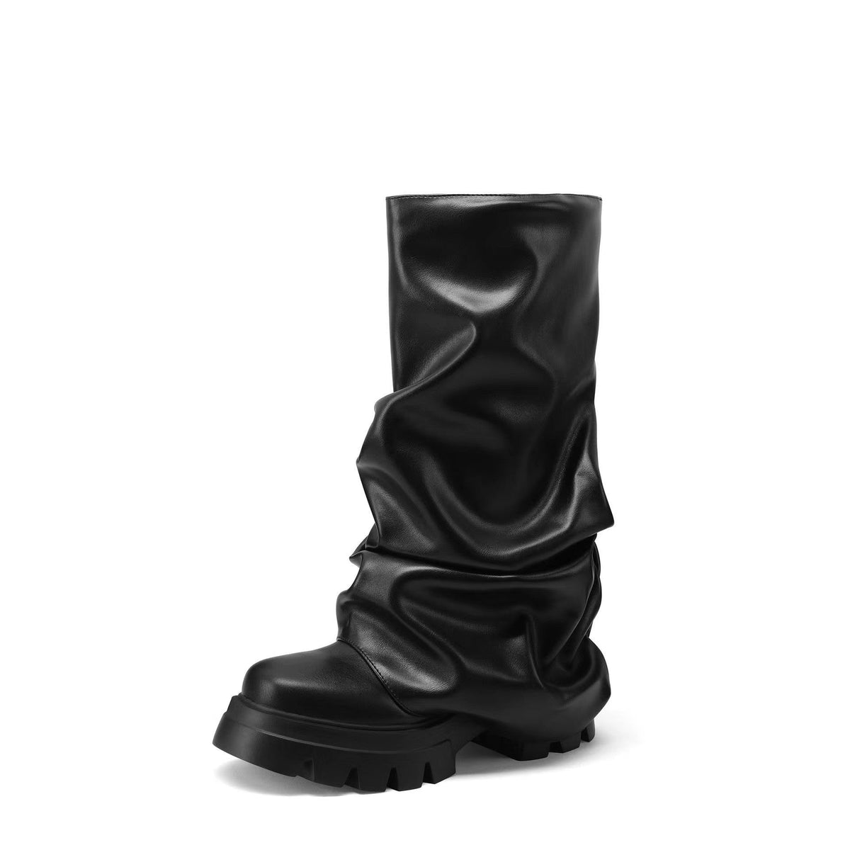 Women's Pleated Round-Toe Mid-Heel Boots