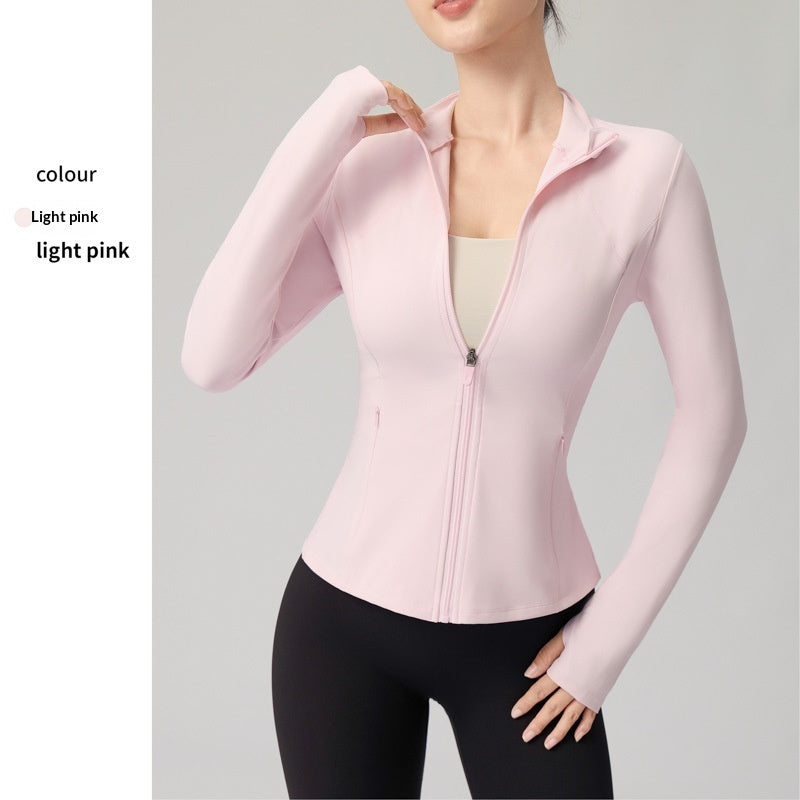 Women's Slimming Yoga Top With Stand-Up Collar - Lightweight Sports Cardigan For Fitness Gym Workout