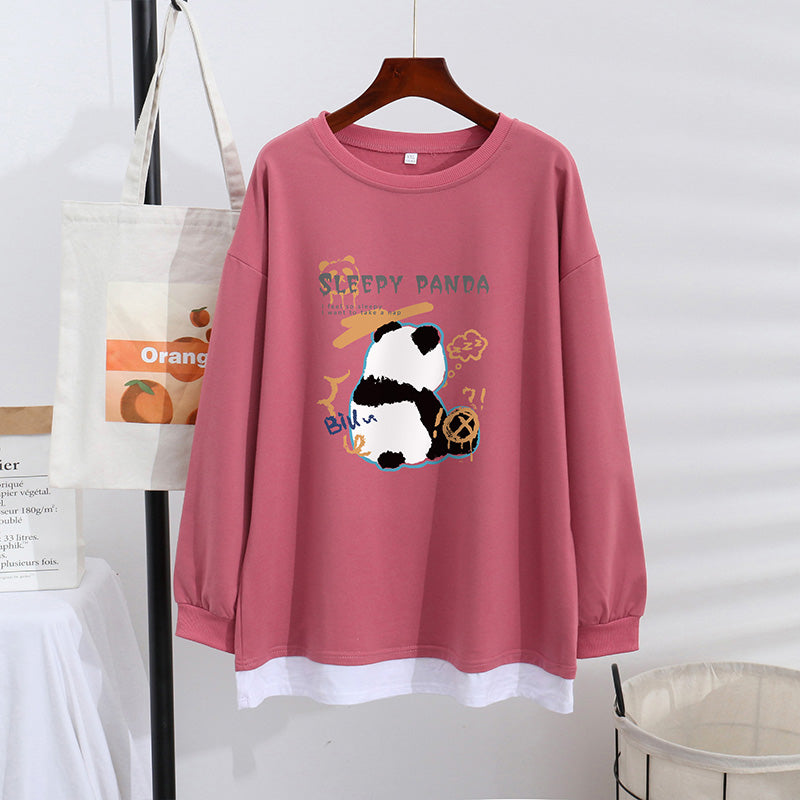 Women's Trendy Sweater Thin Loose Plus Size Fake Two Piece Top See size chart under “more details”