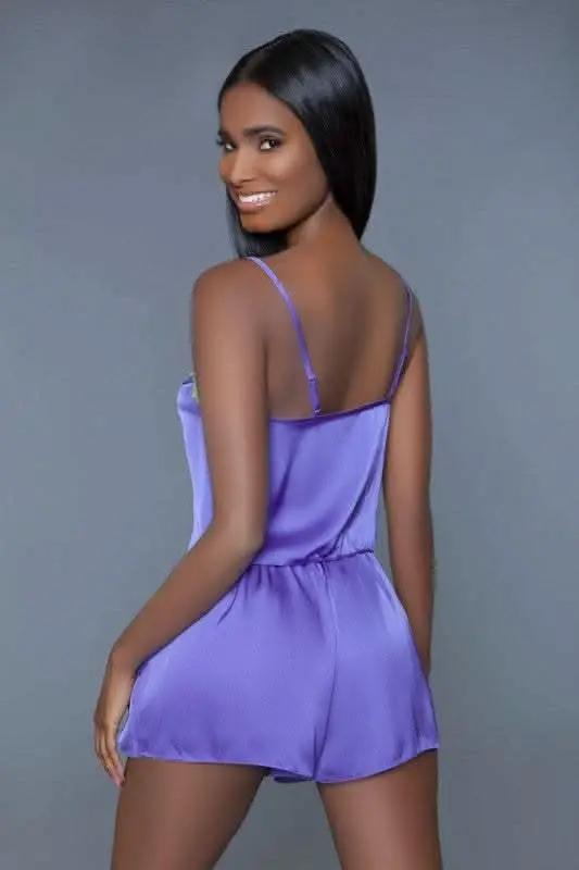 Lingerie Set - Satin Purple/Neon Yellow - Callie