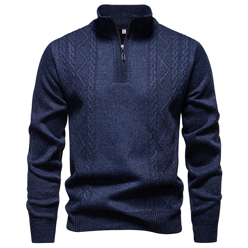 Mens Winter New Arrival Stand-Collar Half-Zip Pullover Knitted Sweater