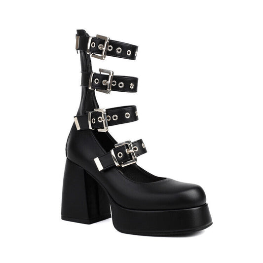 Sweet Cool Chunky Heel High Heel Leather Shoes See size chart under “more details”