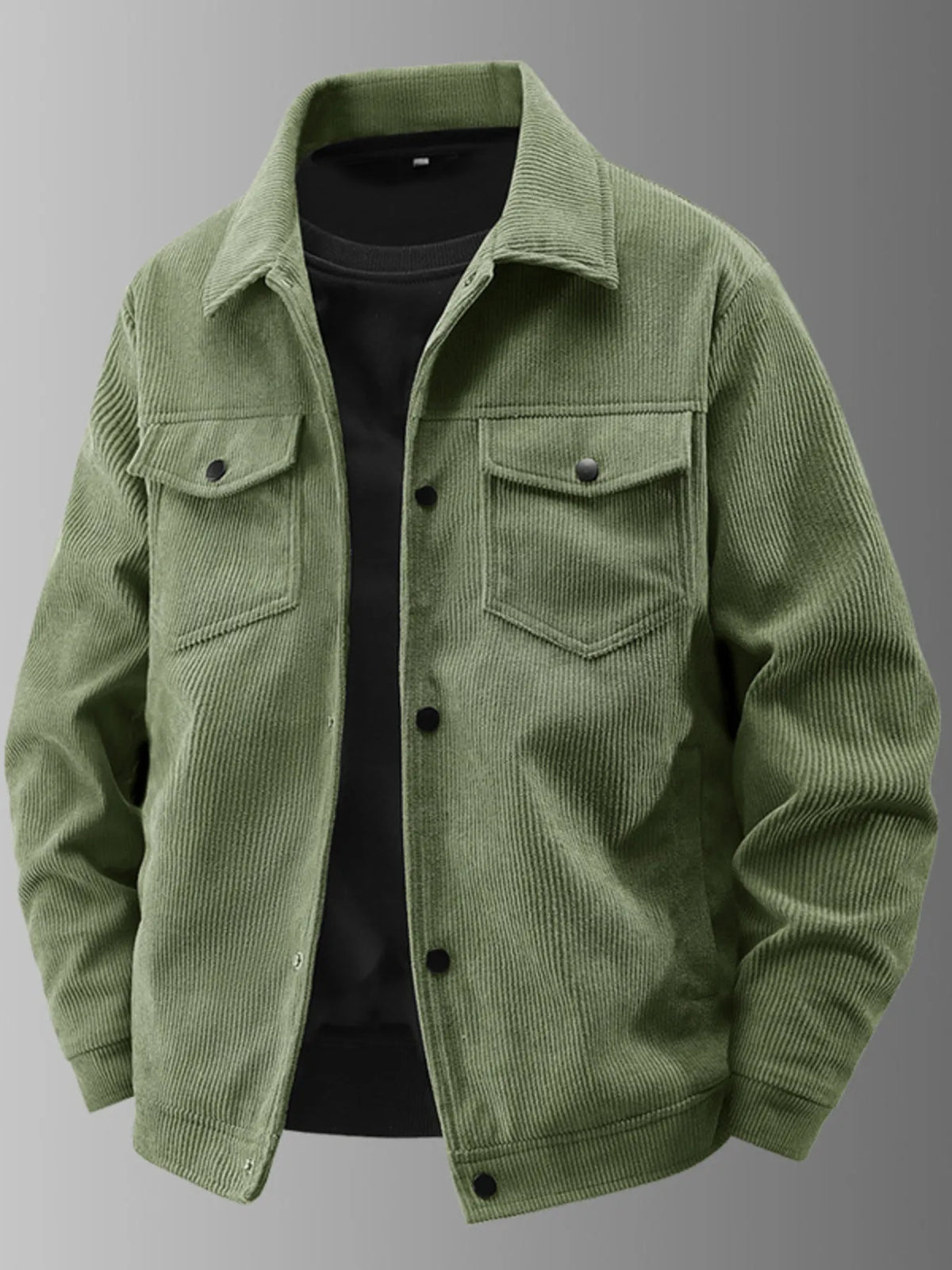 Men's Plus Size Corduroy Button-Up Jacket with Chest Pockets