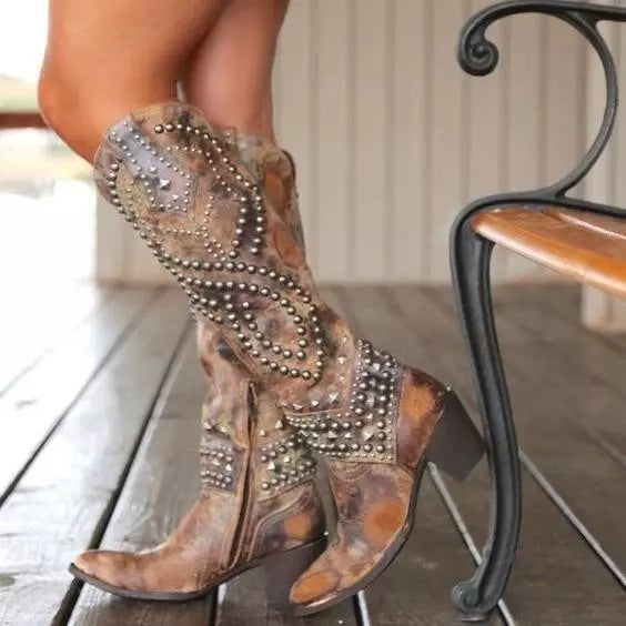 Women's Rivet Chunky Heel Boots