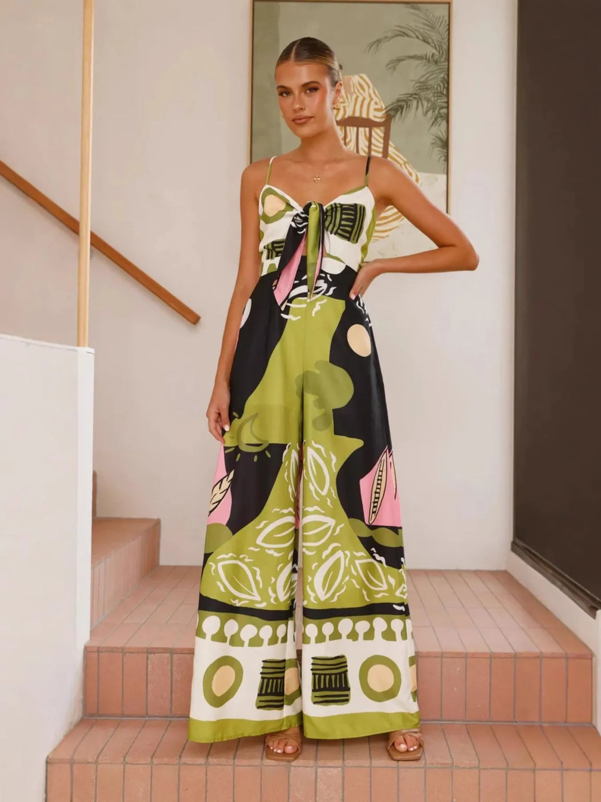 Printed Sweetheart Neck Jumpsuit