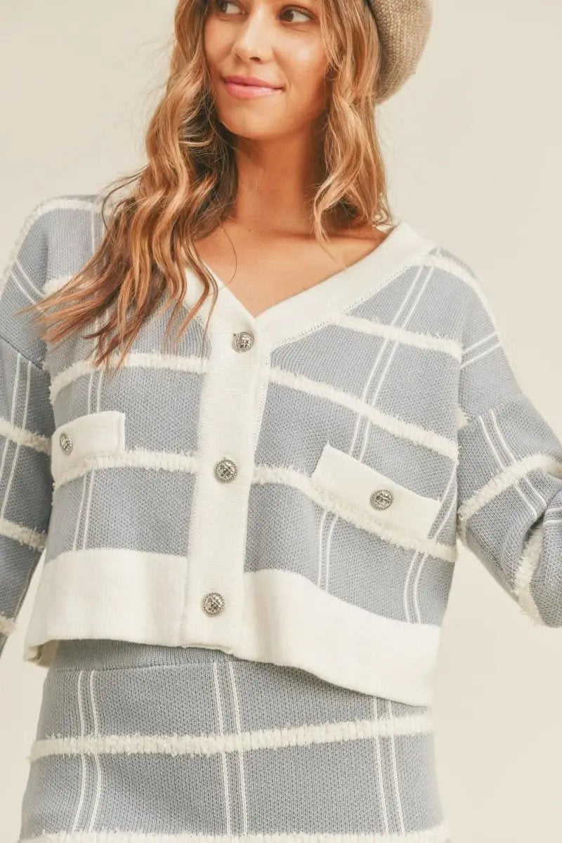 Sweaters Trendsi Plaid Cardigan Skirt Set Women's Outfit Fashionable, Classic Style