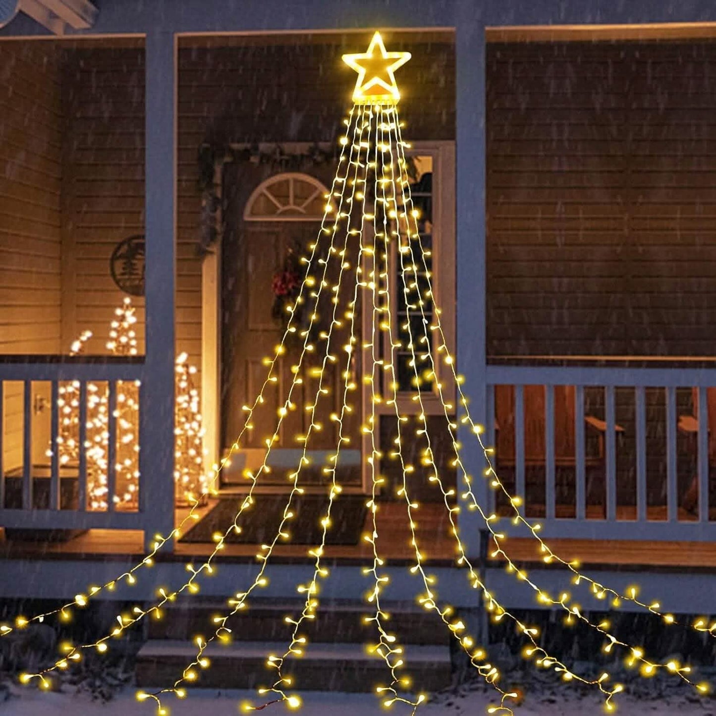 Christmas Hanging Waterfall String Light with Topper Star