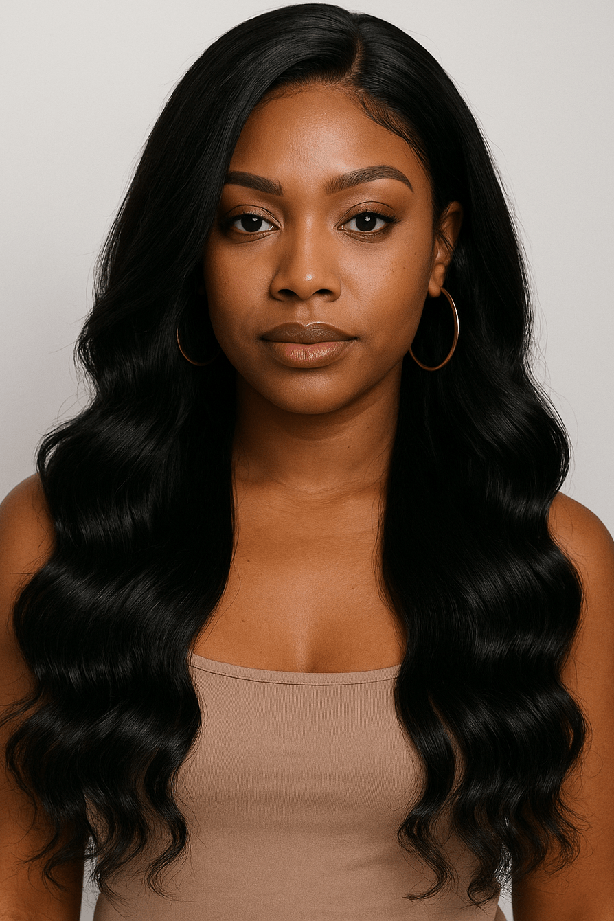 Cutie Flow – Peluca frontal de encaje de ondas sueltas (negro natural)