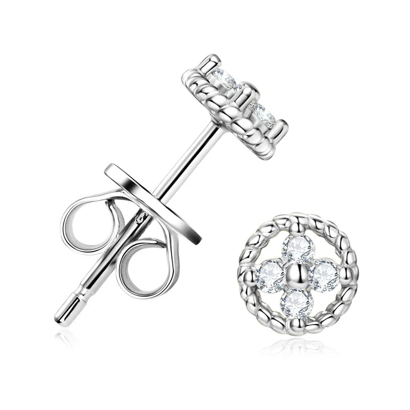 Round Rope-Edge Moissanite Cluster Stud Earrings