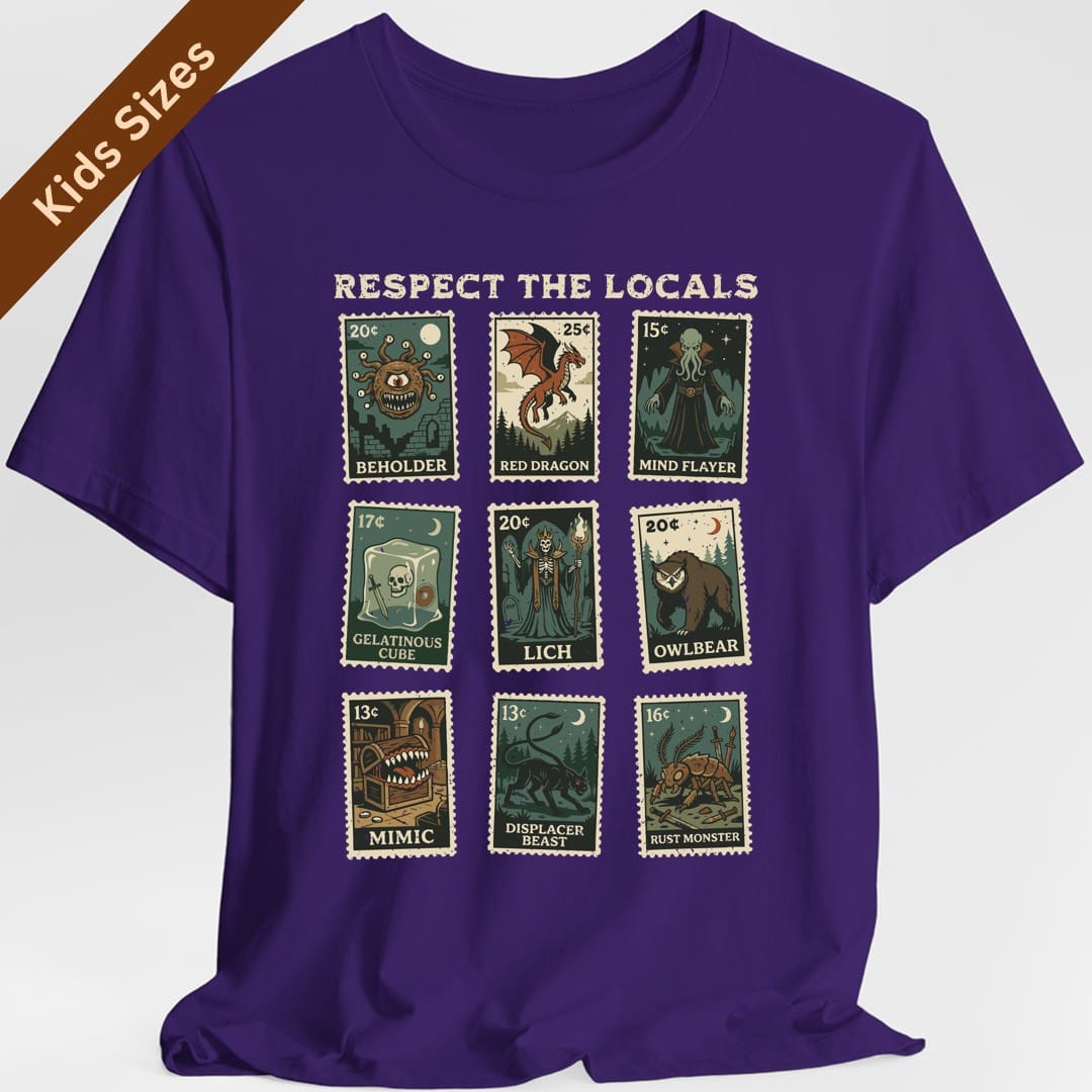 D&D Monsters Respect the Locals Stamp Kids T-Shirt