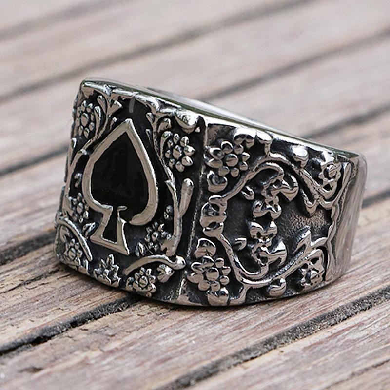Titanium Steel Spades Epoxy Carved Men's Ring