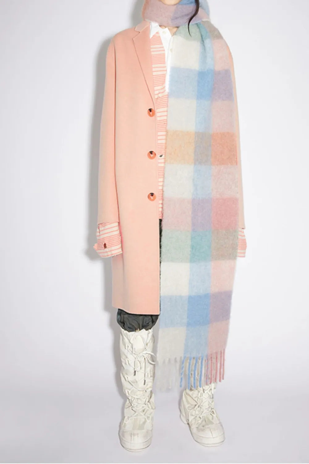 Bufanda Plaid con Contraste de Flecos Térmicos