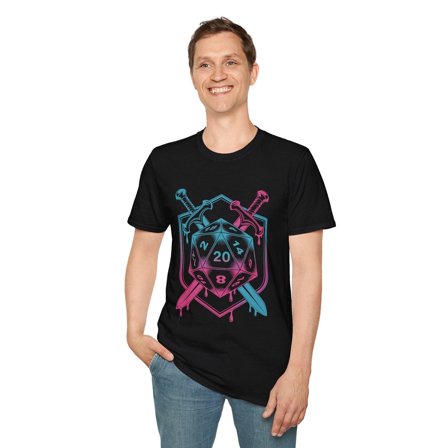 Camiseta con el escudo de espada y dado D20